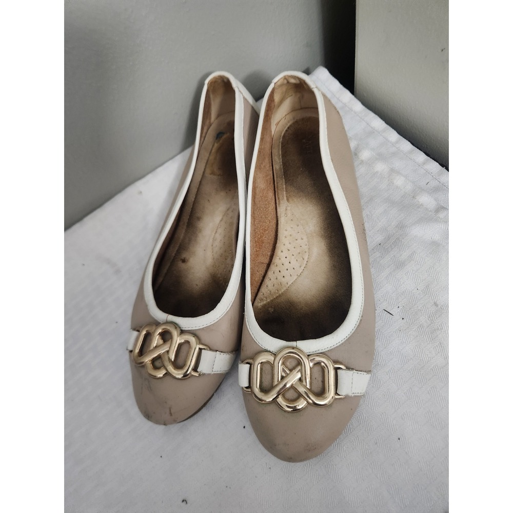 Aerosoles Womens Beige White Gold Chain Link Ballet Flats Size 9 US 7 EU - Picture 7 of 7
